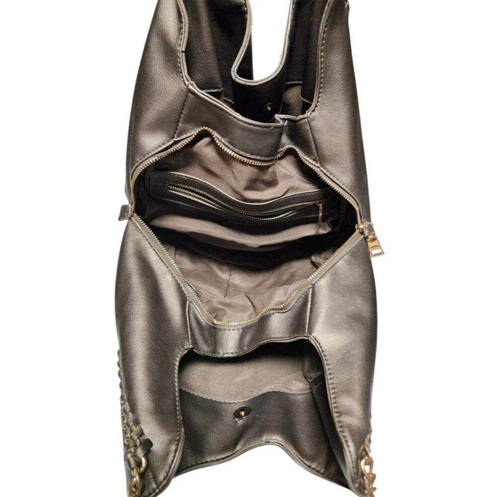 BEBE Collette Triple Entry Hobo Bag Pewter